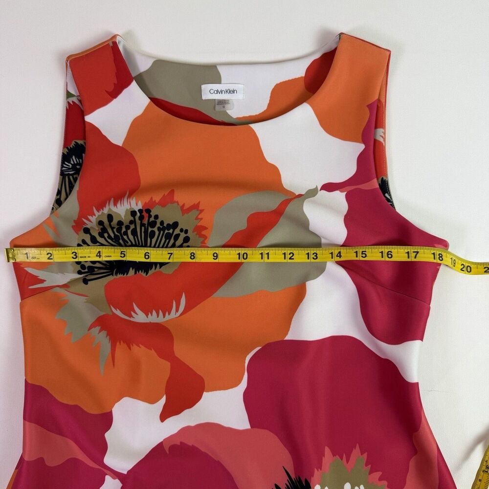 Calvin Klein Floral Sheath Midi Dress Women's 12 Pink Orange Bold Career Office - Picture 8 of 16